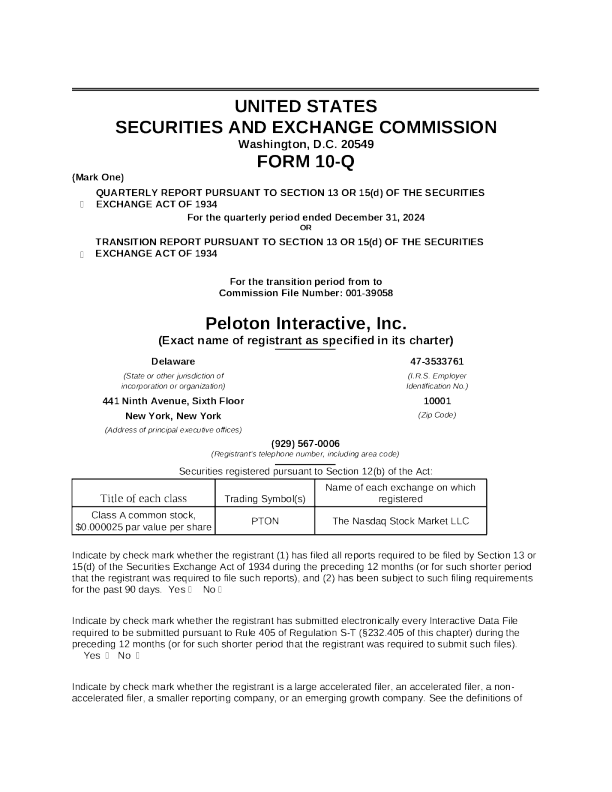 Peloton Interactive Inc-2025年季度报告