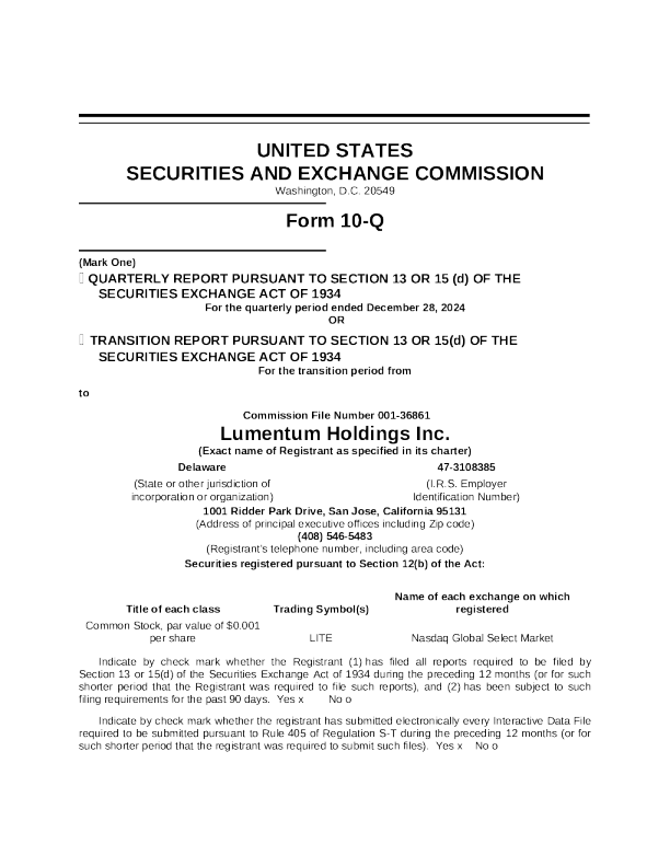 Lumentum Holdings Inc 2025年季度报告