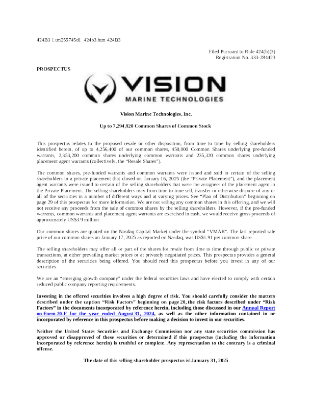 Vision Marine Technologies Inc. 美股招股说明书（2025-02-06版）