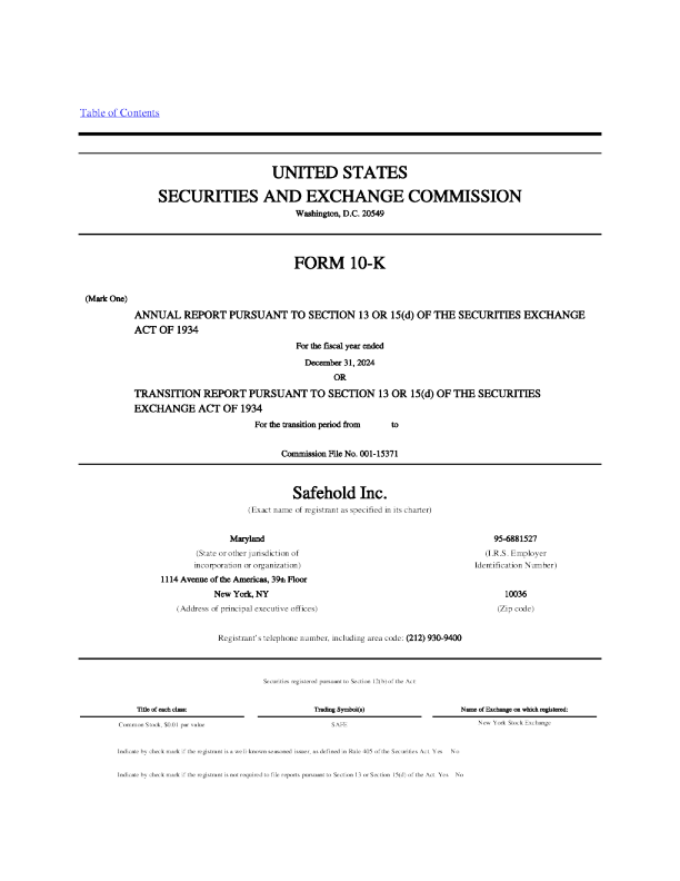 Safehold Inc 2024年度报告
