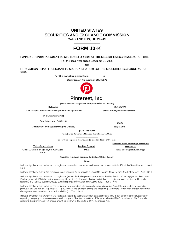 Pinterest Inc-A 2024年度报告