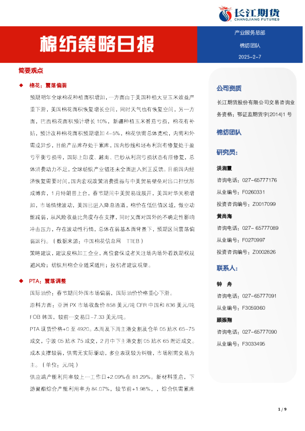 棉纺策略日报