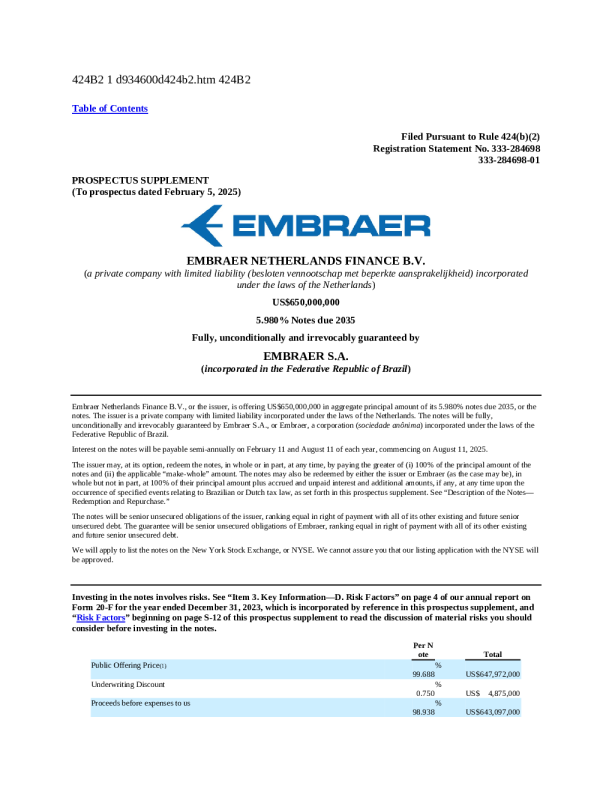 巴西航空工业美股招股说明书(2025-02-07版)