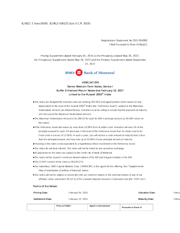 蒙特利尔银行美股招股说明书(2025-02-07版)
