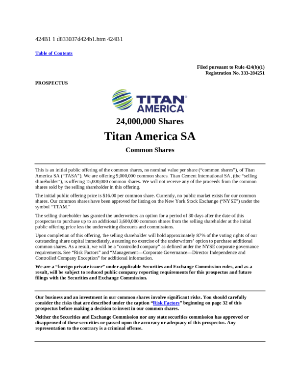 Titan America SA美股招股说明书(2025-02-07版)