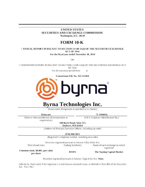 Byrna Technologies Inc 2024年度报告