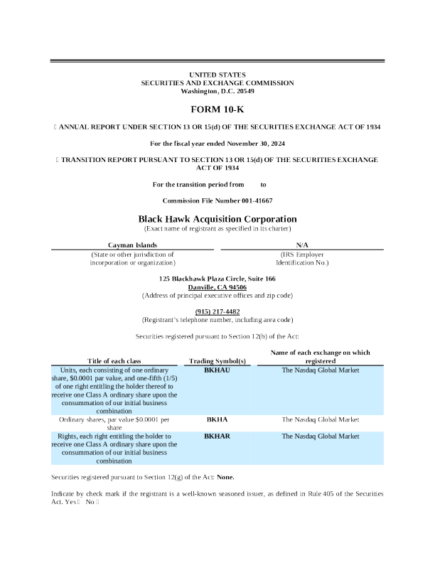 黑鹰收购公司 2024 年度报告