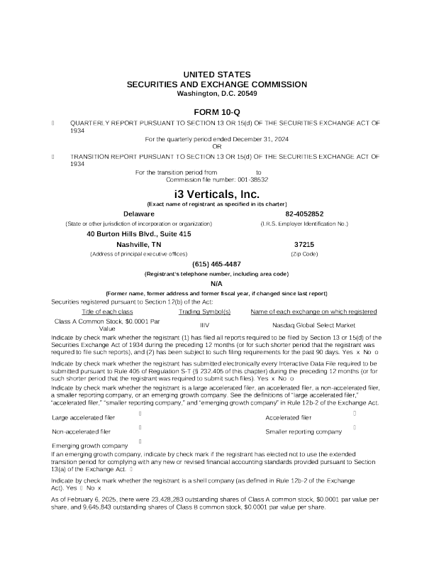 i3 Verticals Inc - A 2025 年年度报告
