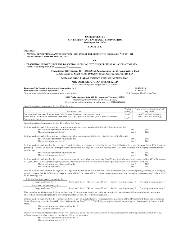 MAA房产信托 2024年度报告
