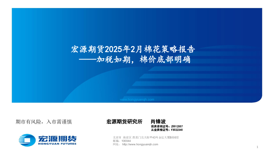 2025年2月棉花策略报告：加税如期，棉价底部明确