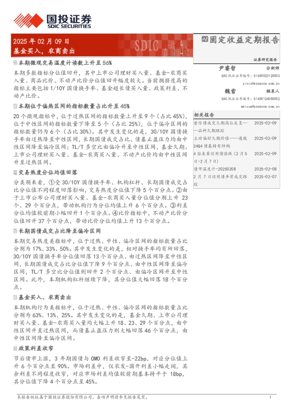 固定收益定期报告：基金买入，农商卖出