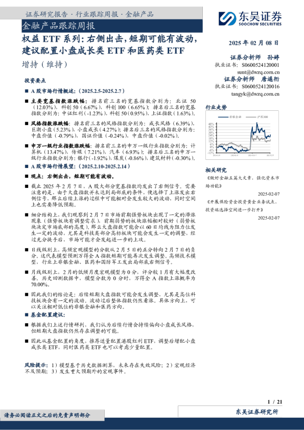 金融产品跟踪周报：权益ETF系列：右侧出击，短期可能有波动，建议配置小盘成长类ETF和医药类ETF