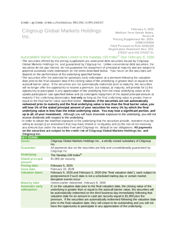 花旗集团美股招股说明书(2025-02-10版)