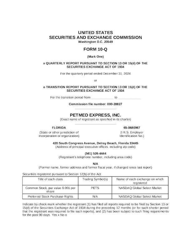 PetMed Express Inc 2025 年年度报告