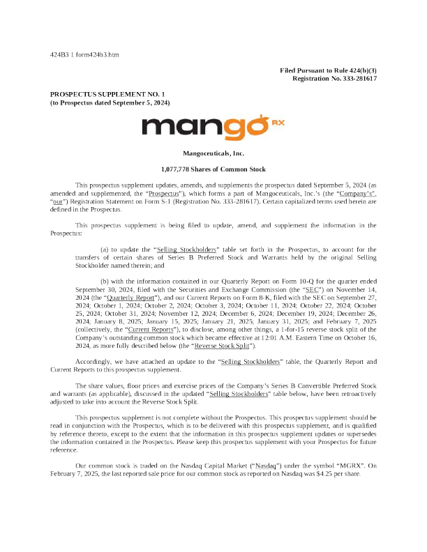 Mangoceuticals Inc美股招股说明书(2025-02-10版)