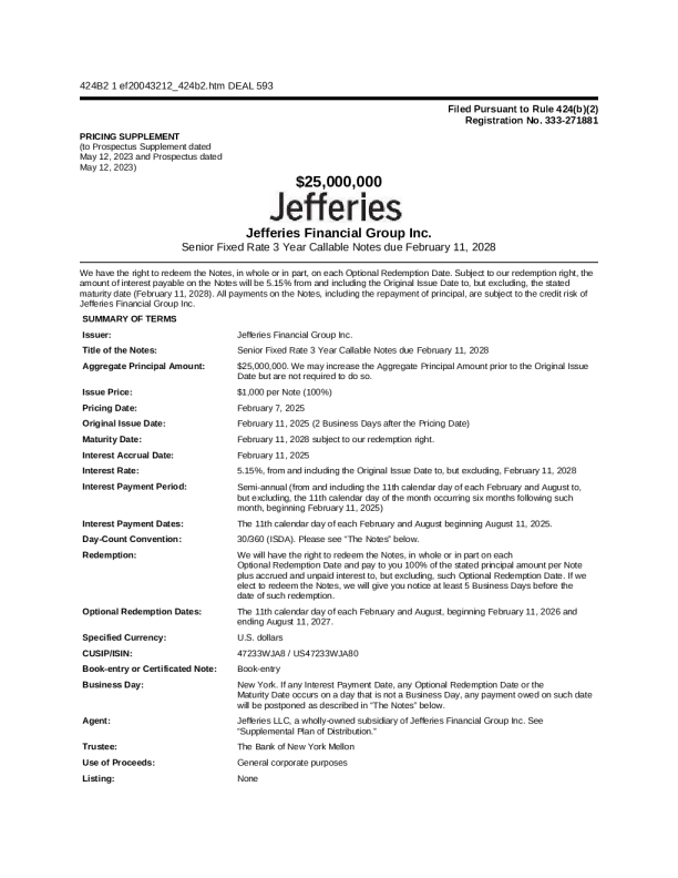 Jefferies Financial Group Inc. 美国股票报股说明书 (2025 - 02 - 10 版)