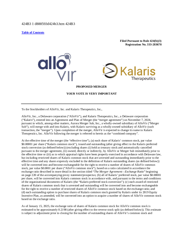 AlloVir Inc美股招股说明书(2025-02-10版)