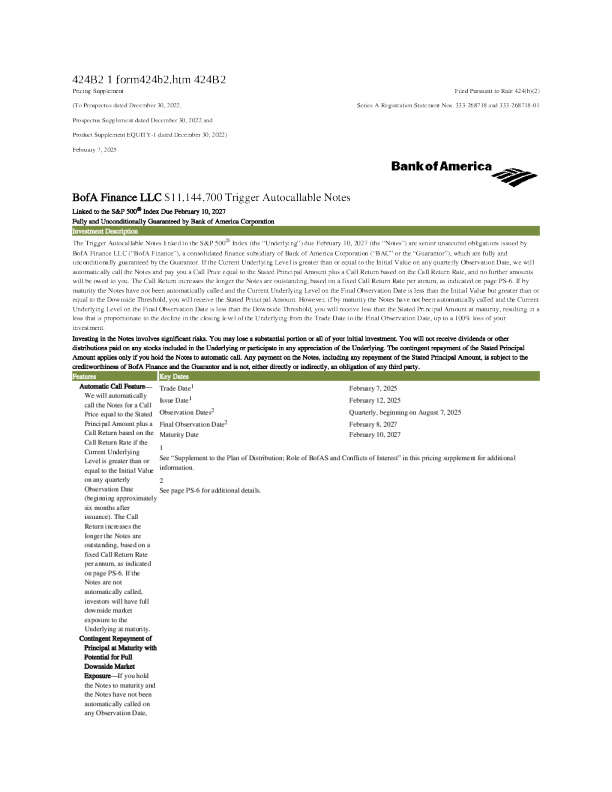 美国银行美股招股说明书(2025-02-11版)