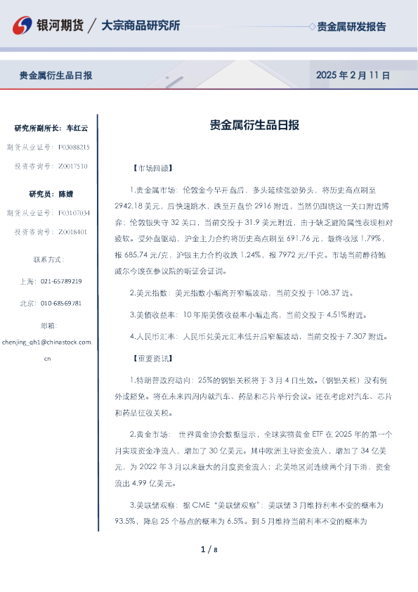 贵金属衍生品日报