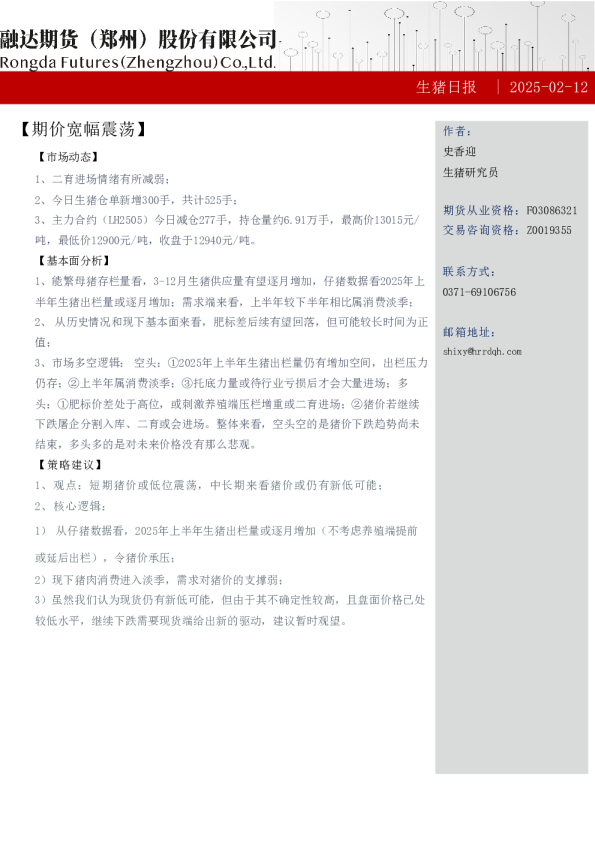 生猪日报：期价宽幅震荡