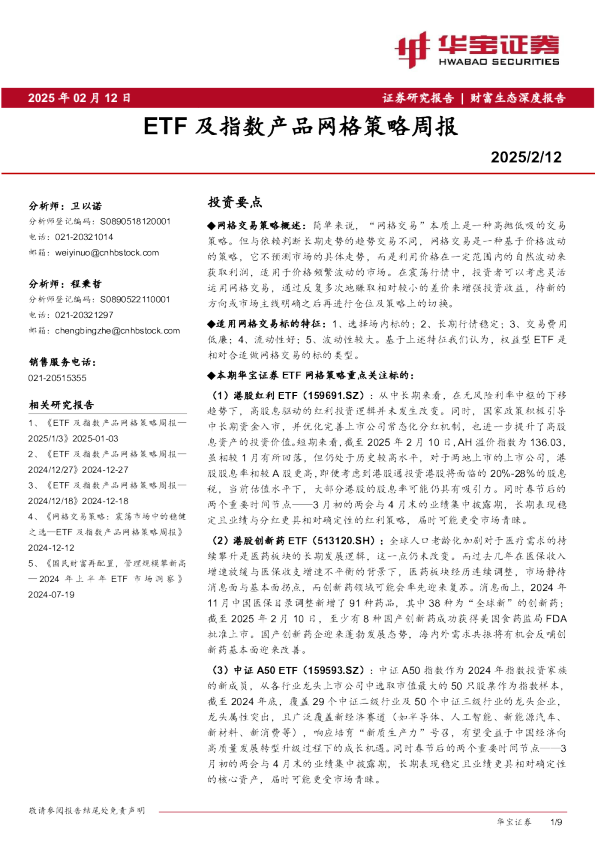 ETF及指数产品网格策略周报