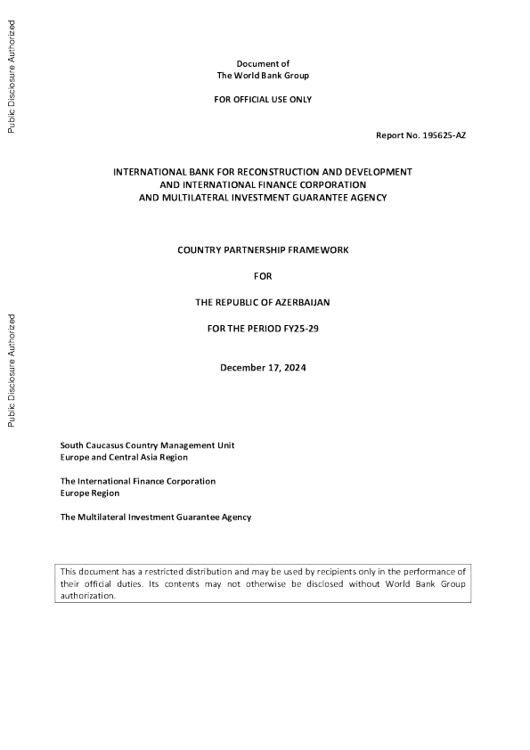 Azerbaijan - Country Partnership Framework for the Period FY25-29