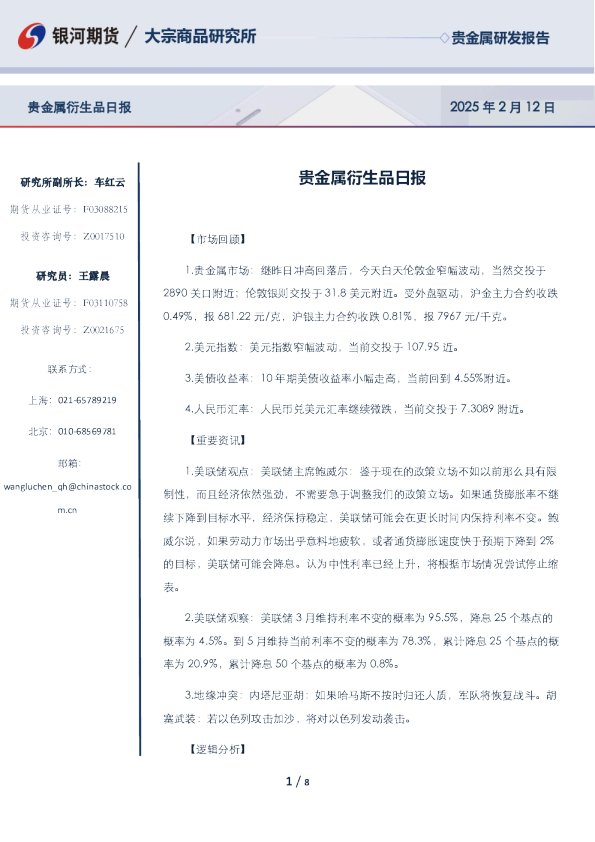 贵金属衍生品日报