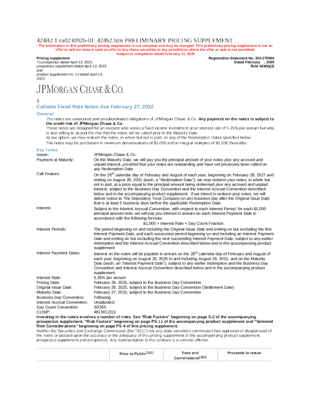 摩根大通美股招股说明书(2025-02-13版)