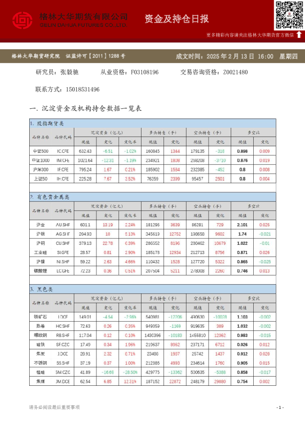 - 资金及持仓日报（20250213）