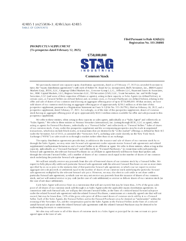 STAG Industrial Inc美股招股说明书(2025-02-13版)