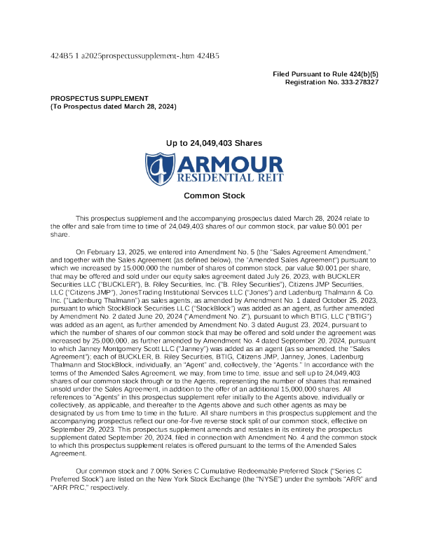 Armour住宅房产美股招股说明书(2025-02-13版)