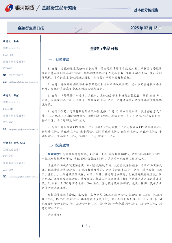 金融衍生品日报
