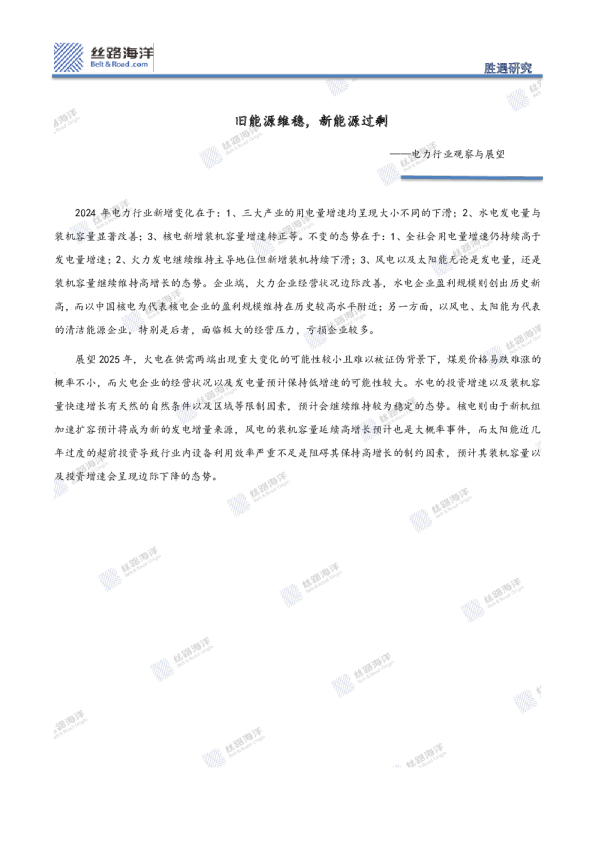 电力行业观察与展望：旧能源维稳，新能源过剩