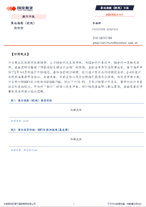集运指数（欧线）日报