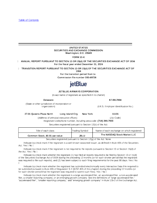 捷蓝航空 2024年度报告
