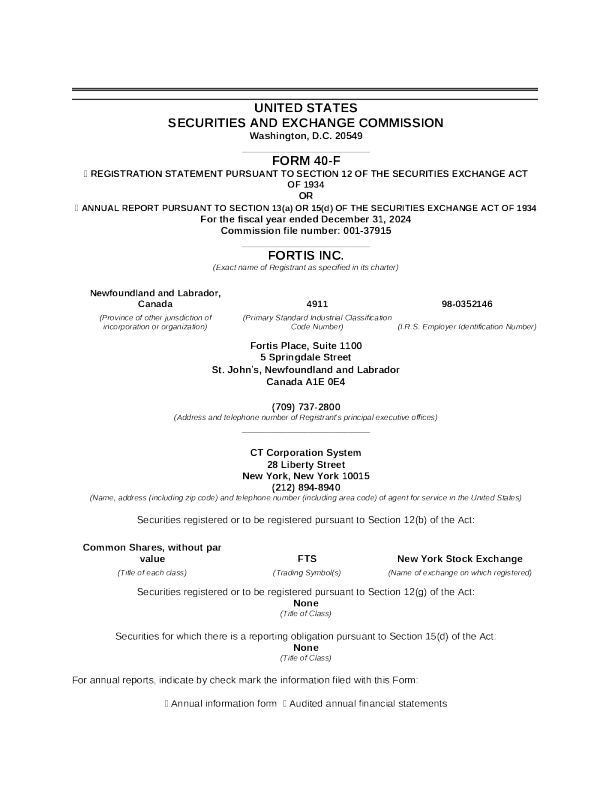 Fortis Inc 2024 年度报告