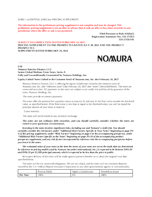 野村控股美股招股说明书(2025-02-14版)