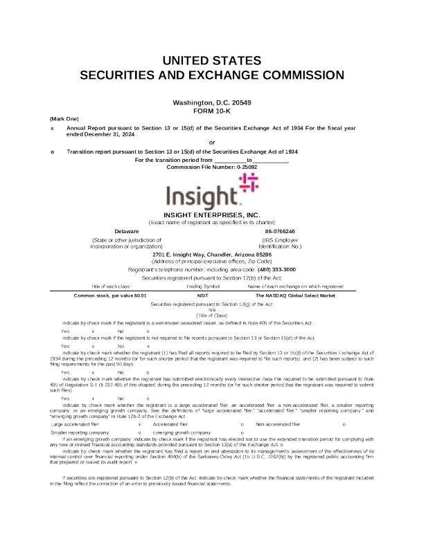 Insight Enterprises Inc 2024年度报告