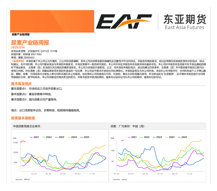 尿素产业链周报