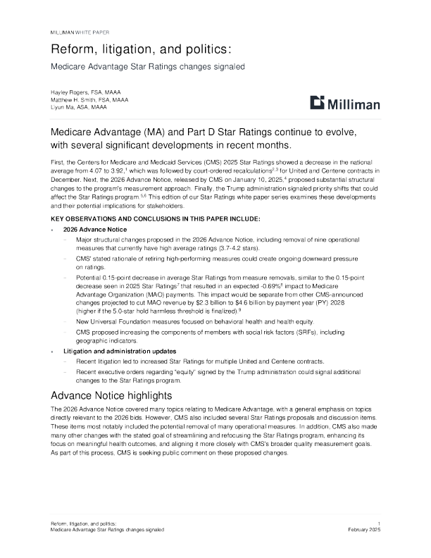改革、诉讼和政治：联邦医疗保险优势星级评级的变化表明