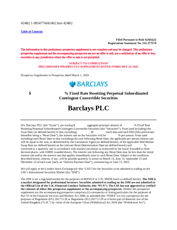 巴克莱美股招股说明书(2025-02-18版)