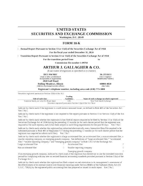 亚瑟加拉格尔 2024年度报告