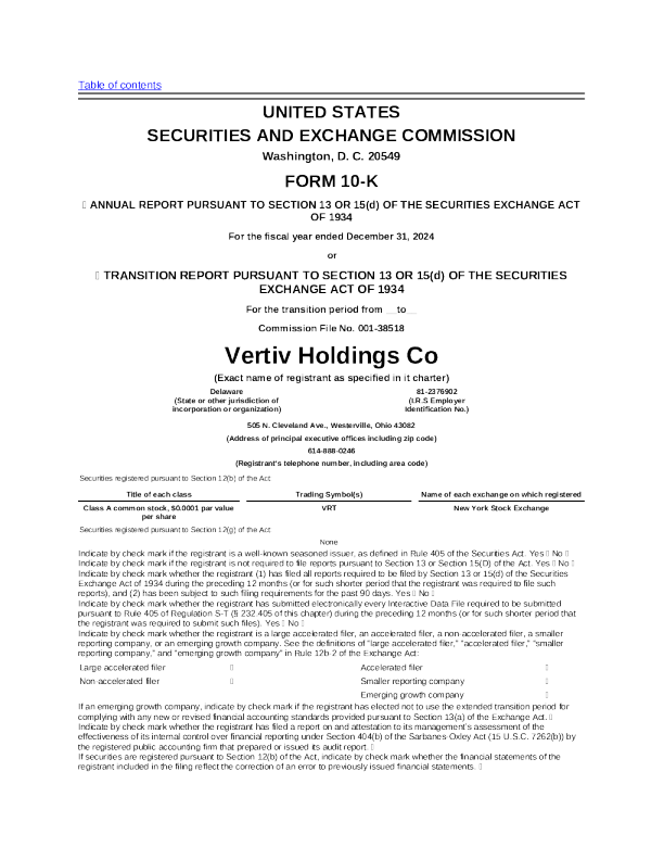 Vertiv Holdings Co-A 2024年度报告