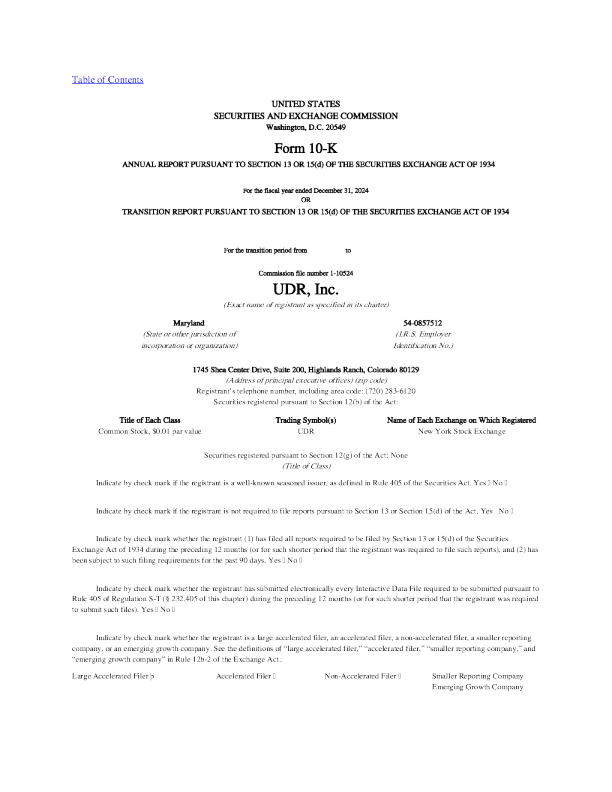 UDR不动产信托 2024年度报告