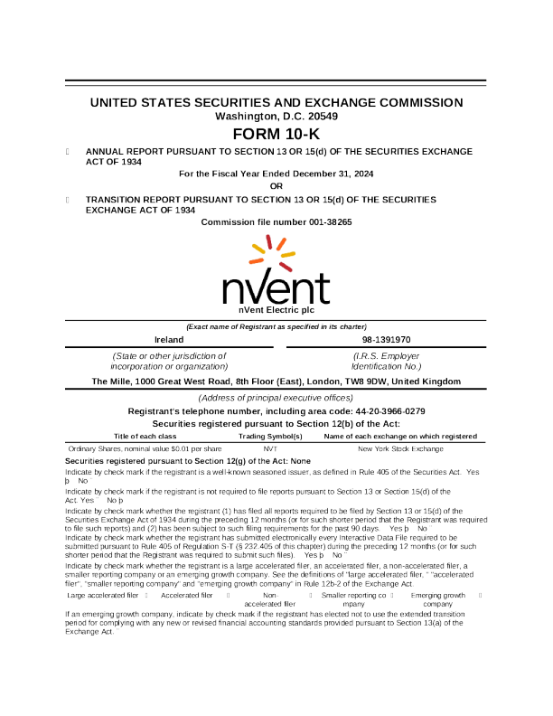 nVent Electric plc 2024年度报告