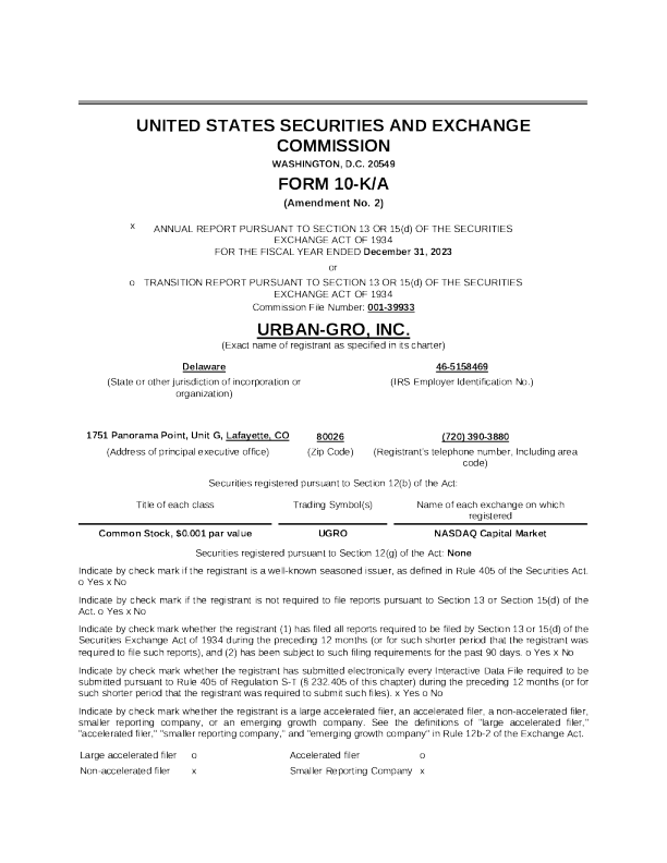 urban-gro Inc 2024年度报告
