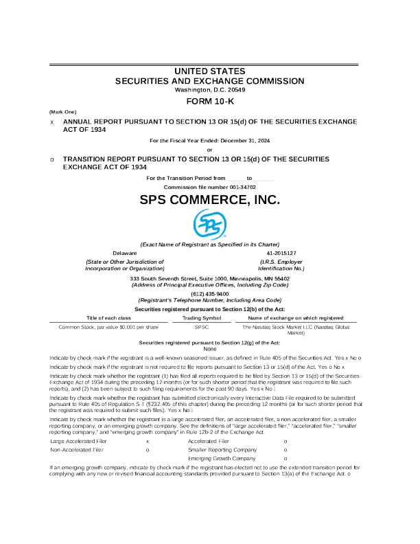 SPS Commerce Inc 2024 年度报告