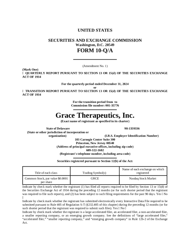 Grace Therapeutics：2025年年度报告