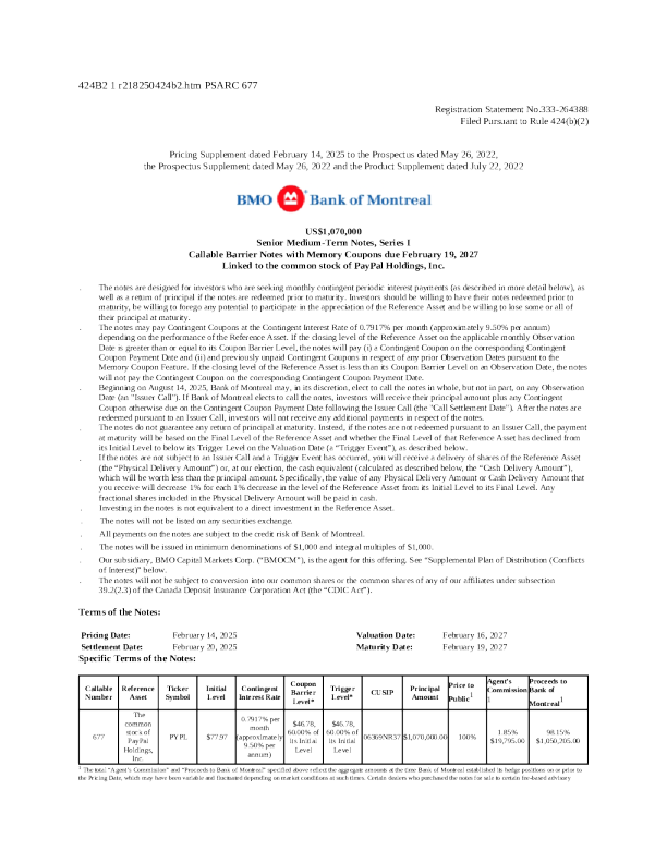 蒙特利尔银行美股招股说明书(2025-02-19版)