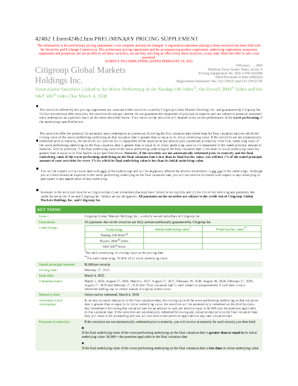花旗集团美股招股说明书(2025-02-19版)
